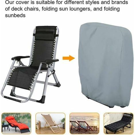 GABRIELLE Housse de Protection pour Chaise Longue Pliante, Housse Transat Jardin Anti-poussière, Imperméable, Anti-UV, Housse Relax Jardin 210D Oxford pour Fauteuil Relax, W71×H110cm (Gris) (1/4)