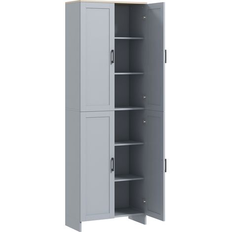 170 cm hoher Küchenschrank, hohes Sideboard mit 4 Türen, verstellbare Einlegeböden, modernes graues Design