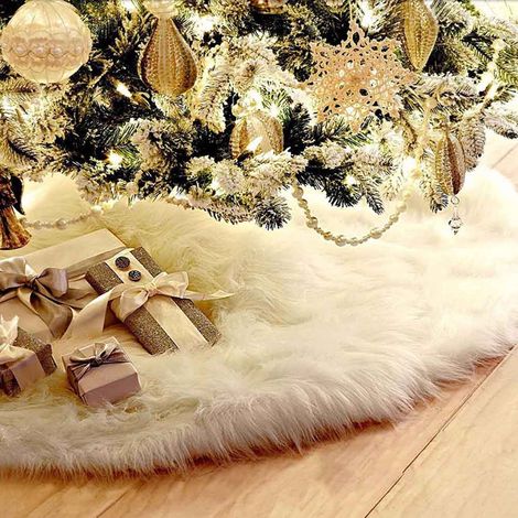 Christmas Tree Skirt - Plush - Round Floor Cover for Christmas Tree Base - White - Diameter 78 cm 90 cm 120 cm or 150 cm (1/5)