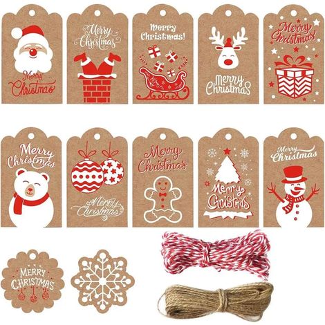 Weihnachtsanhänger aus Kraftpapier, 120 Stück, Geschenkanhänger aus Papier, 12 verschiedene Designs zum Aufhängen, ideal zum Basteln und Dekorieren (1/5)