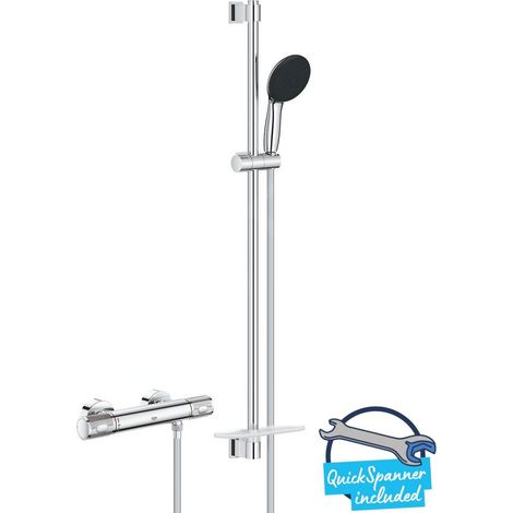Grohe – Set de douche thermostatique 3 jets chrome – Mitigeur avec protection anti-brûlure – Flexible 1750mm – SKU 34853001 (1/5)