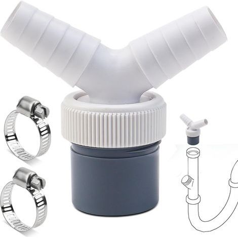 Adaptateur de vidange pour lave-vaisselle - Double raccord Y 1 1/4" - Adaptateur pour tuyau de 40 mm de diamètre - Entrée de 18-24 mm avec collier de serrage pour lave-vaisselle et sèche-linge (1/5)