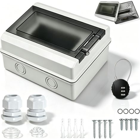 Coffret Électrique Étanche Extérieur IP65 Une Rangée 8 Modules Boitier Etanche Electrique Exterieur, Bornes en Laiton, d'une Serrure à Combinaison, pour Jardins, Fermes, Bornes de Recharge (1/5)