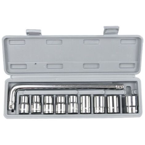 Juego de 10 llaves de vaso de 1/2" (8-21 mm) para reparación de automóviles y mecánica, con caja de almacenamiento gris. (1/5)