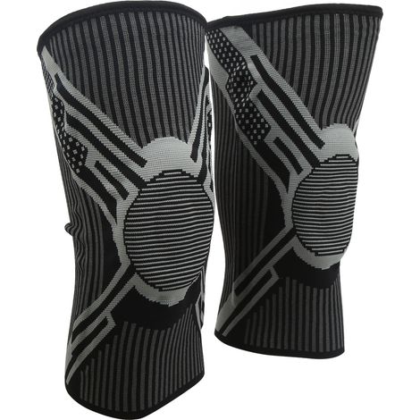 Genouillères de sport (paire) en silicone antidérapant à ressort, tricotées noires, pour la course et le basketball (taille XL). (1/5)