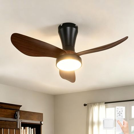 Plafonnier Ventilateur LED Chambres 82cm,6 Vitesses,Noyer Ventilateur de Plafond Silencieux avec Lumiere et Telecommande,Moderne Dimmable Lampe (1/5)