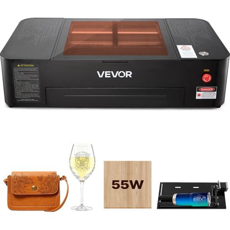 Graveur Laser CO2 55 W Machine à Graver Laser CO2 de Bureau 500x300 mm, Découpeuse Autofocus Compatible avec LightBurn, pour Bois, avec Rouleau Rotatif, Assistance d'Air et Refroideur d'Eau (1/5)