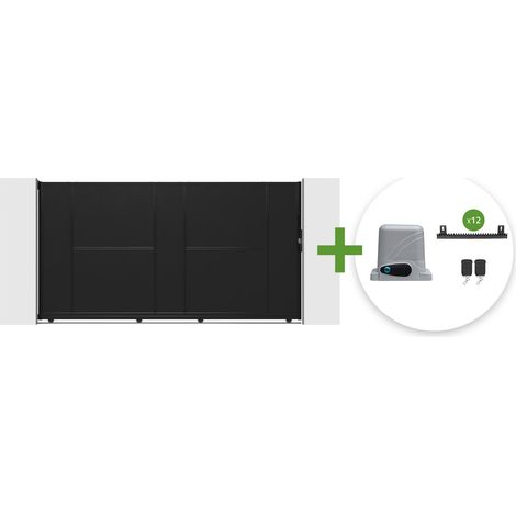 Puerta corrediza de acero NALI de 3 m, 160 cm de alto, color negro + motor RANGER C300