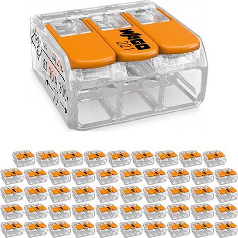 50 conectores de cable de palanca, calibre 10 AWG, estuche transparente, sin herramientas, para uso residencial e industrial. (1/5)