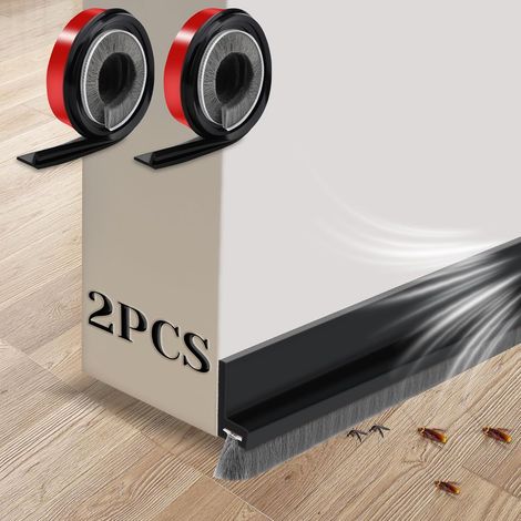 2 Pièces Joint Brosse de Porte d'Entrée, 100 × 3 CM Boudin Bas de Porte Brosse Adhesif Découpable Noir, pour Portes Intérieures et Extérieures Isolation Phonique Poussière Thermique Froid Insecte (1/5)