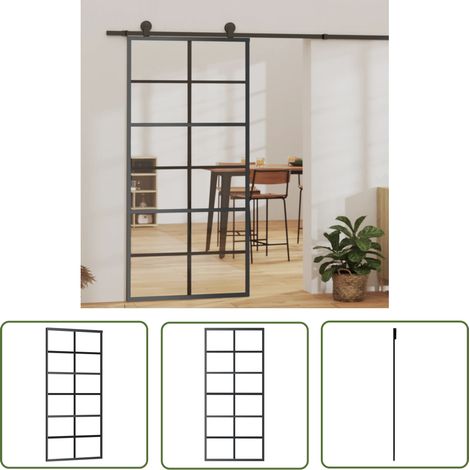 Schiebetürbeschlag - vidaXL Schiebetür ESG-Glas und Aluminium 90x205 cm Schwarz - Schiebetür Montage (1/5)