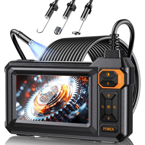 Telecamera endoscopica da 5 M con schermo e luce, telecamera endoscopica HD 1080P da 4,3", telecamera di ispezione con 8 luci LED regolabili, telecamera di ispezione tubi, sonda A-ES04-7,9 mm 5 M