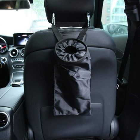 Sac poubelle de voiture à suspendre, lavable, écologique et étanche, pour dossier de siège, lot de 2 (noir) (1/5)