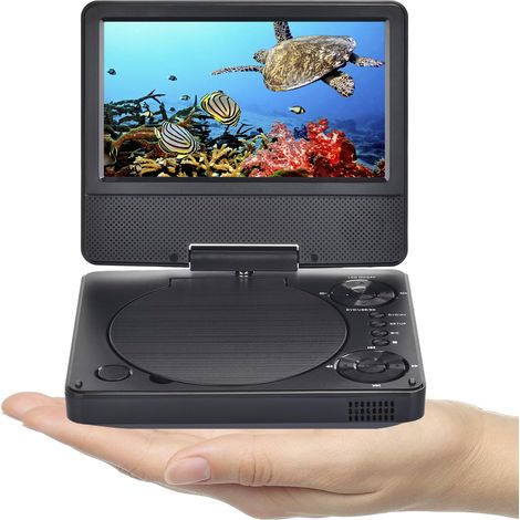 Mini Lecteur DVD Portable 9,5" pour Voiture et Enfants avec écran pivotant HD de 7,5" Prend en Charge Toutes Les régions, Plusieurs régions, lecteurs DVD de Voiture pour Enfants, écouteurs (1/5)