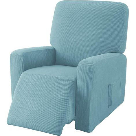 Housse de fauteuil en jacquard, protège-fauteuil, housse élastique complète pour fauteuil relax, housse élastique pour fauteuil TV inclinable (Bleu denim) (1/5)