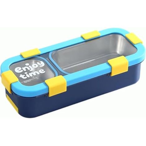 Lunch Box Inox au Design Colore et Mignon, boite a dejeuner de 600ml avec compartiments et etanche pour les etudiants,Jaune et bleu (1/5)