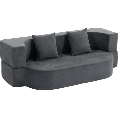 Sofá cama sin estructura de 2 plazas con espuma de alta densidad 190 cm gris oscuro HOMVRA (1/4)