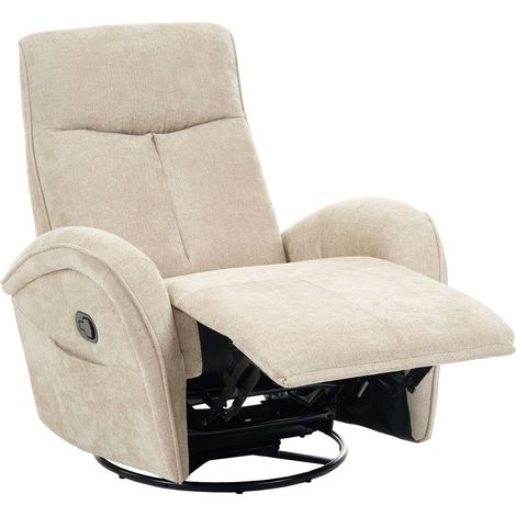 Reclining Armchair Light Beige Manual Chenille Adjustable Back 360 Swivel Function with Pull-Out Footrest Modern DANAE (1/5)