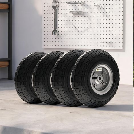 Lot de 4 roues de brouette 80 kg plein caoutchouc noir 25,5 cm (1/5)