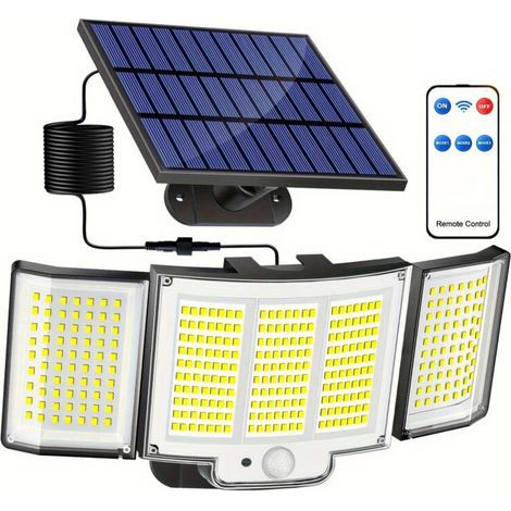 Lampes solaires d'extérieur, 348 LED/3 modes, capteur de mouvement solaire divisé avec télécommande, projecteur étanche à 3 têtes, grand angle 300 ° (1/4)