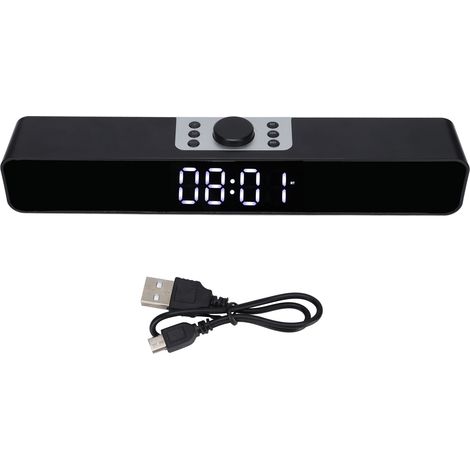 Enceinte Bluetooth sans fil G12 avec horloge, design miroir LED et barre de son multifonction pour PC en noir