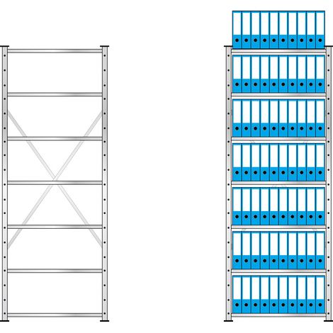 BRB Fachbodenregal mit 7 Böden, Stecksystem, Grundregal, einseitige Ausführung, BxTxH 870x315x2300 mm, Oberfläche glanzverzinkt (1/3)