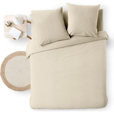Parure de Lit 3 Pièces - 100% Coton Fils Teints - Meline - beige - 260 x 240 cm (1/5)