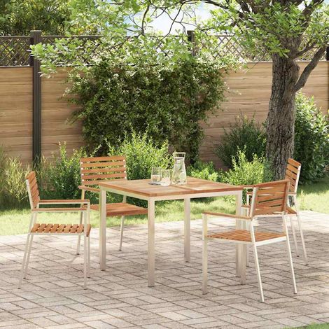 Silla de Jardín 4 pcs Madera de Teca Maciza y Acero Inoxidable (1/5)
