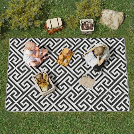 Tappeto esterno reversibile doppia fantasia plastica 152x243x0.3cm ideale terrazza nero (1/5)