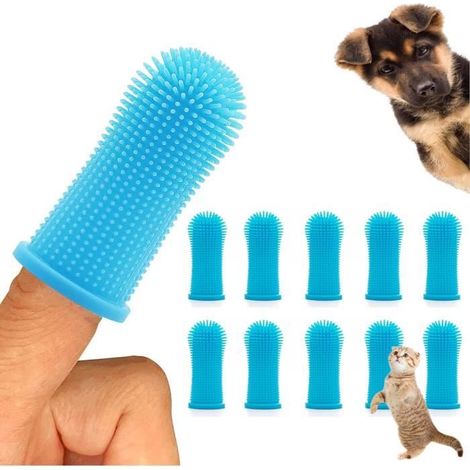Lot de 10 Brosse a Dent Chien,Brosse a Dents Doigt Chien 360,kit de Brosse à Dents de Nettoyage Des Dents en Silicone pour Chiots (1/4)