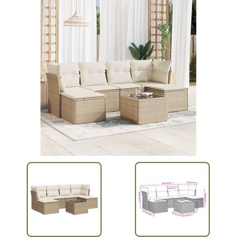 The Living Store Salon de jardin avec coussins 7 pcs beige résine tressée - Ensemble Salon De Jardin - Mobilier De Jardin - Résine Tressée - Rotin Synthétique - Chaise De Jardin (1/3)