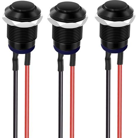 3pièces Précâblé IP65 Etanche Bouton Poussoir Verrouillage Autobloquant en Alliage D'aluminium Bouton Poussoir Marche/arrêt 12mm 2A 12V/24V/125V/250VAC (tête Haute) (1/5)