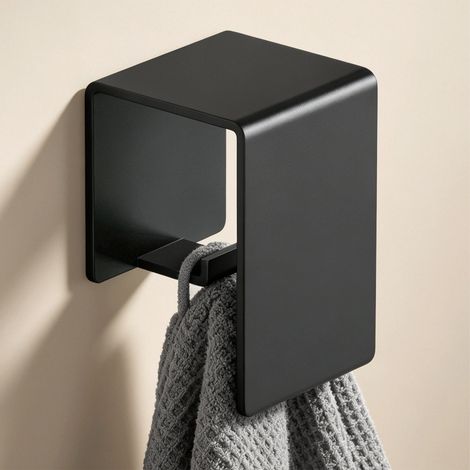 doporro Porte-Serviettes au Mur en Acier au Carbone Crochet Caché à Susprendre Accroche Serviettes Noir Sablé Support Douche pour Salle de Bain Cuisine Chambre 6×4×4 CM Tavrin-01