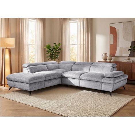 Canapé d'angle convertible avec coffre en velours chiné gris LUFY