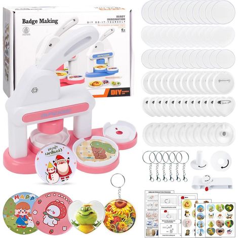 Buttonmaschine DIY Set Rosa mit Zubehör für Kinder & Erwachsene (1/4)