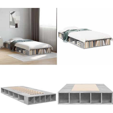 Bettgestell Betongrau 90x200 cm Holzwerkstoff - Beton Grau - Holzrahmen - Lattenrost - Stauraum - Single Bett - Home & Living (1/5)