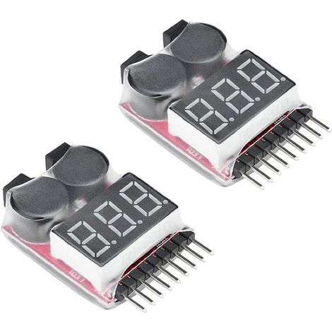 RC 1-8s Lipo Testeur de Batterie Moniteur Sonnerie Basse Tension Alarme Vérificateur de Tension avec Indicateur LED pour Lipo Life LiMn Batterie Li-ION (2PCS) (1/4)