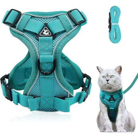 Arnés para gatos con correa de 1,5 m, ajustable, antiescape, azul, talla S