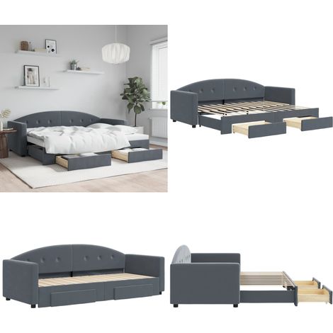 vidaXL Tagesbett Ausziehbar mit Schubladen Dunkelgrau 80x200 cm Samt (1/5)