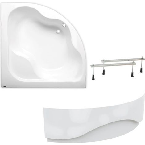 Siko 150 x 150 cm Synthia Plus baignoire d'angle + tablier + pieds, Acrylique, Gauche et Droite, Blanc (SY1500PLUS-SET1)