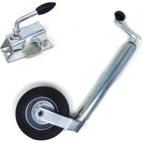 Supporto + Ruota Ruotino Sollevamento Carrello Appendice Rimorchio Roulotte Registrabile 48 Mm