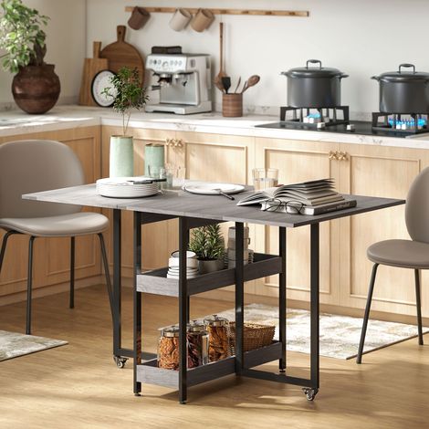 Table de salle à manger pliante de style industriel, pour 4 personnes maximum, étagères ouvertes, modulable, métal et panneaux de particules, grise