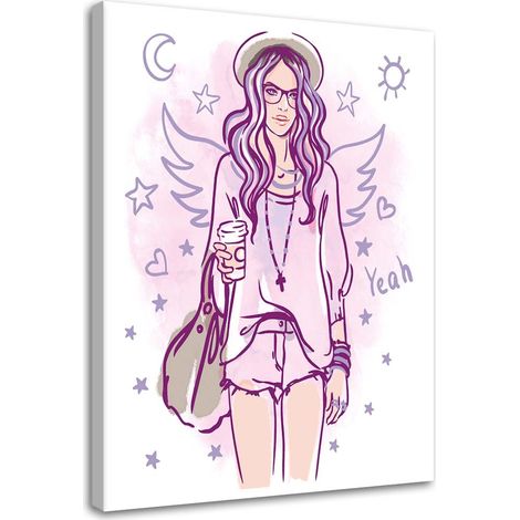 Tableau sur toile Mode Fashion Girl Rose 70x100 (1/5)