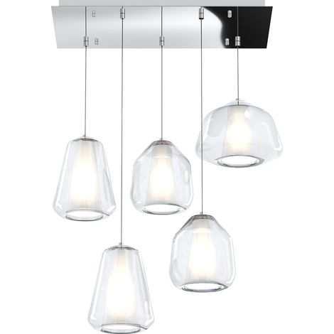 SOSPENSIONE CROMO 5 LUCI RETTANGOLARE VETRI 1X ALPHA + 2X BETA + 2X GAMMA TRASPARENTI 1176CR-S5 R ABG-TR