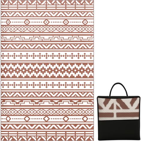 Wendbarer Outdoor-Teppich 1,8 x 2,7 m mit geometrischem Muster, aus Polypropylen, inklusive roter und weißer Tragetasche