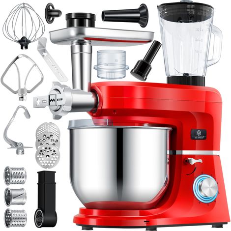 KESSER® Robot de cuisine universel 3 en 1 K-KM 3000 avec hachoir à viande Pétrin Multifonctions Bol 5.5L avec 3 agitateurs Rouge