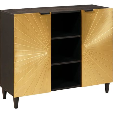 Seitenschrank mit Regal Schwarz und Gold 90 x 33,5 x 75 cm
