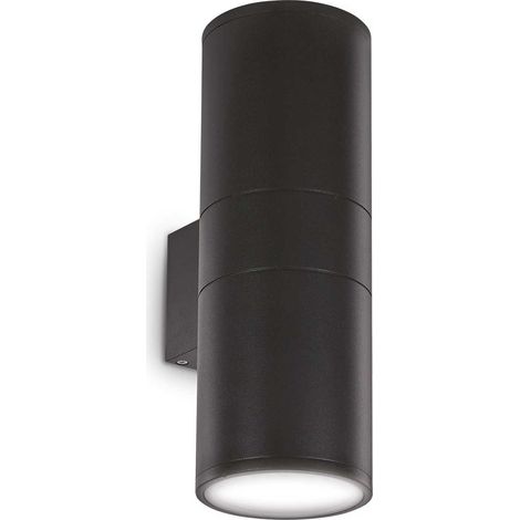 Ideal Lux Gun - Aplique de pared grande Up Down de 2 luces para exterior blanco, negro IP54, E27