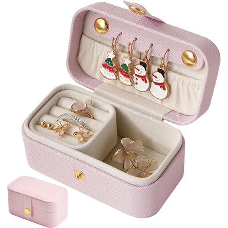 Boite a Bijoux de Voyage, Petite Rangement Bijoux, Range Bijouxs PU Cuir, Compartiments Multiples Organisateur Voyage pour Femmes, Boîte à Bijouxs Portable Mi pour Bagues, Boucles, Colliers (1/5)