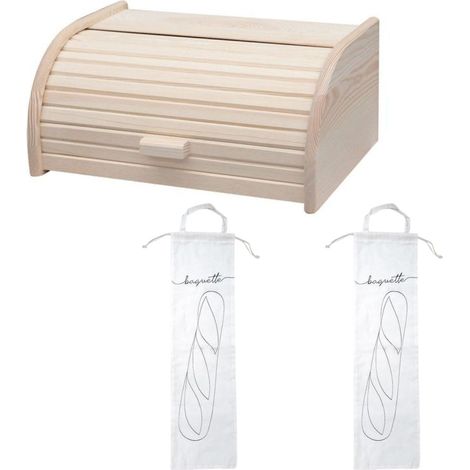 Set de 3 ustensiles pour le pain avec Huche à pain en bois pain et 2 Sacs de conservation en coton Fackelmann Boissellerie